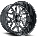24" HOSTILE OFFROAD H128 GLOSS BLACK WITH MILLED SPOKE WINDOWS AND ACCENTS RIMS H128-2412817047B