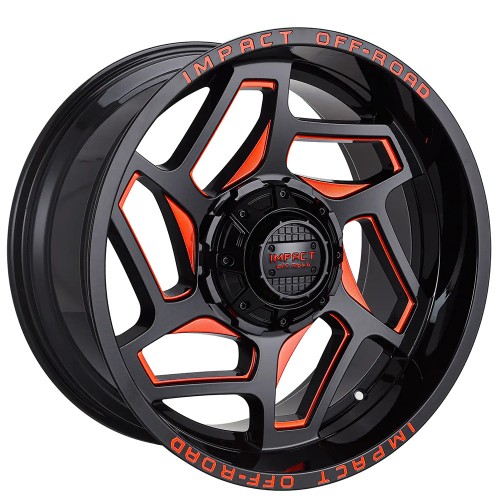 22" IMPACT OFF-ROAD WHEELS 826 GLOSS BLACK WITH RED MILLED RIMS