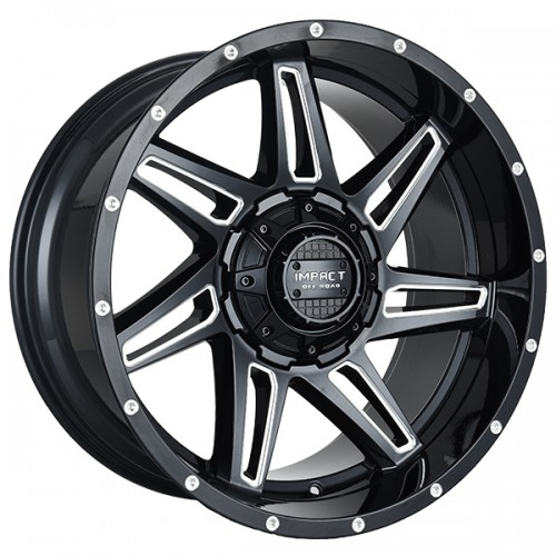 22" IMPACT OFF-ROAD WHEELS 820 GLOSS BLACK WITH MILLED WINDOWS RIMS