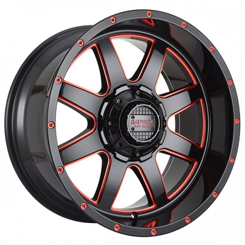 24" IMPACT OFF-ROAD WHEELS 804 GLOSS BLACK WITH RED MILLED RIMS