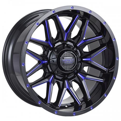 24" IMPACT OFF-ROAD WHEELS 819 GLOSS BLACK WITH BLUE MILLED RIMS
