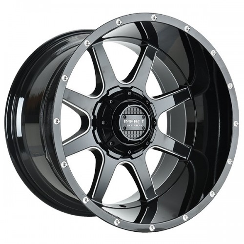 20" IMPACT OFF-ROAD WHEELS 804 GLOSS BLACK WITH MILLED WINDOWS RIMS