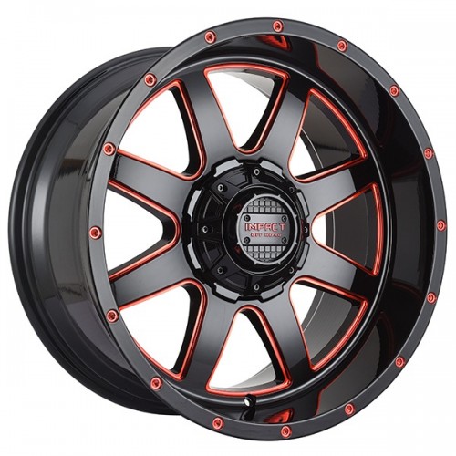20" IMPACT OFF-ROAD WHEELS 804 GLOSS BLACK WITH RED MILLED RIMS