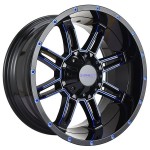 20" IMPACT OFF-ROAD WHEELS 805 GLOSS BLACK WITH BLUE MILLED RIMS