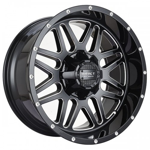 20" IMPACT OFF-ROAD WHEELS 806 GLOSS BLACK WITH MILLED WINDOWS RIMS