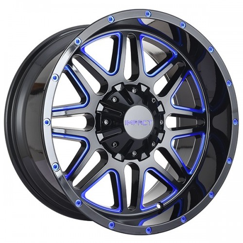 20" IMPACT OFF-ROAD WHEELS 806 GLOSS BLACK WITH BLUE MILLED RIMS