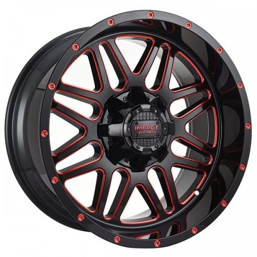 20" IMPACT OFF-ROAD WHEELS 806 GLOSS BLACK WITH RED MILLED RIMS
