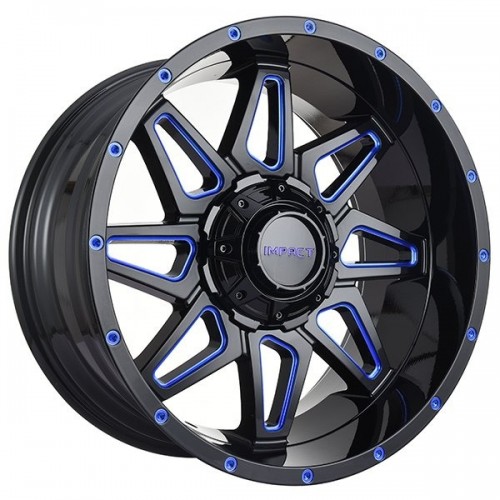 20" IMPACT OFF-ROAD WHEELS 807 GLOSS BLACK WITH BLUE MILLED RIMS