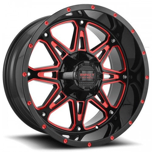 17" IMPACT OFF-ROAD WHEELS 810 GLOSS BLACK WITH RED MILLED RIMS