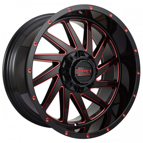 17" IMPACT OFF-ROAD WHEELS 811 GLOSS BLACK WITH RED MILLED RIMS