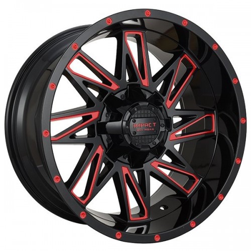 17" IMPACT OFF-ROAD WHEELS 814 GLOSS BLACK WITH RED MILLED RIMS