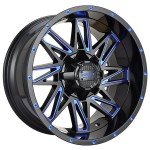 17" IMPACT OFF-ROAD WHEELS 814 GLOSS BLACK WITH BLUE MILLED RIMS
