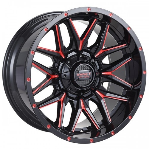 17" IMPACT OFF-ROAD WHEELS 819 GLOSS BLACK WITH RED MILLED RIMS