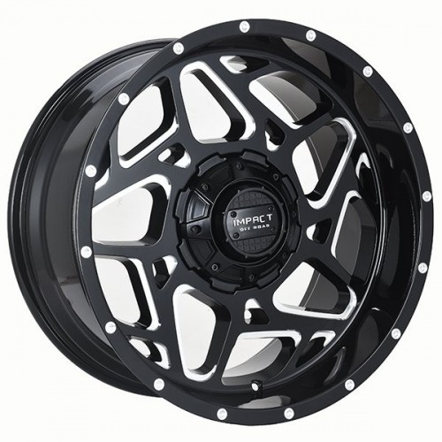 17" IMPACT OFF-ROAD WHEELS 822 GLOSS BLACK WITH MILLED WINDOWS RIMS