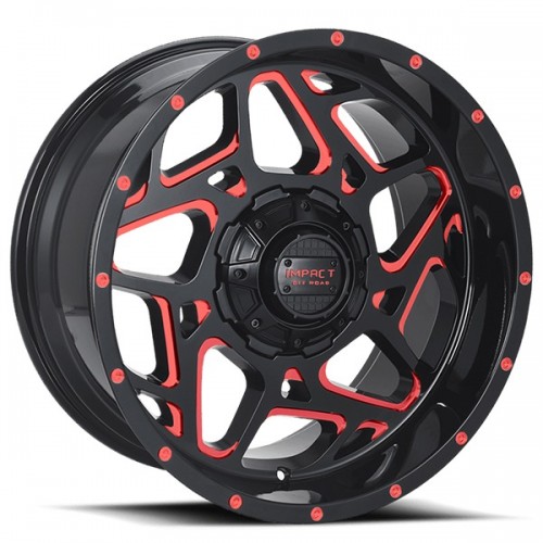 17" IMPACT OFF-ROAD WHEELS 822 GLOSS BLACK WITH RED MILLED RIMS