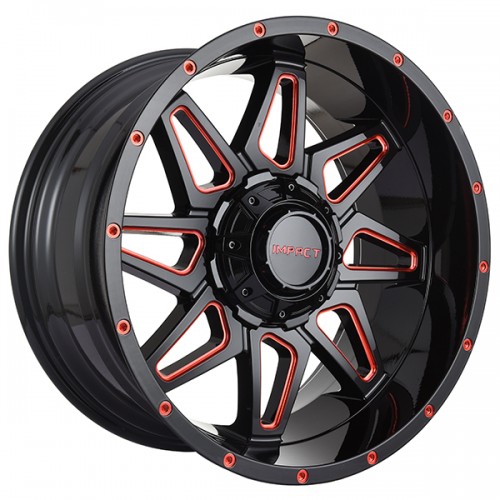 20" IMPACT OFF-ROAD WHEELS 807 GLOSS BLACK WITH RED MILLED RIMS