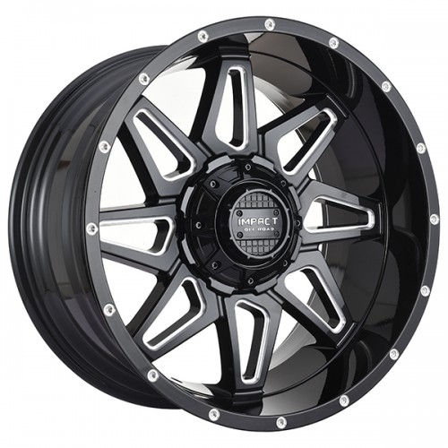 20" IMPACT OFF-ROAD WHEELS 807 GLOSS BLACK WITH MILLED WINDOWS RIMS