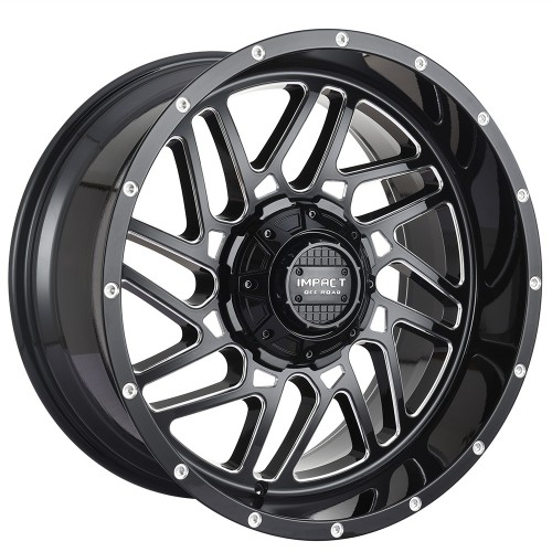 20" IMPACT OFF-ROAD WHEELS 808 GLOSS BLACK WITH MILLED WINDOWS RIMS