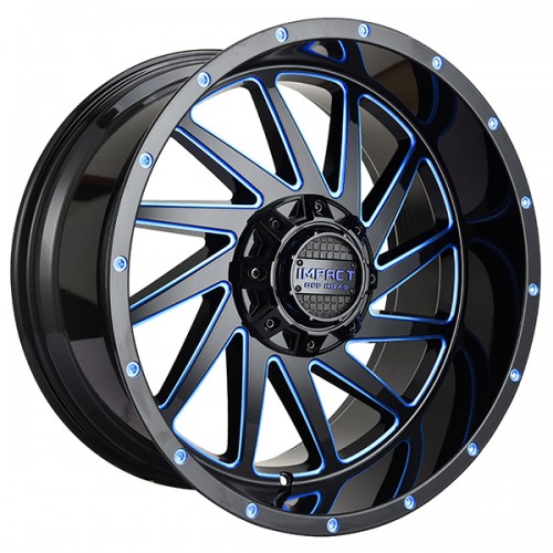 20" IMPACT OFF-ROAD WHEELS 811 GLOSS BLACK WITH BLUE MILLED RIMS