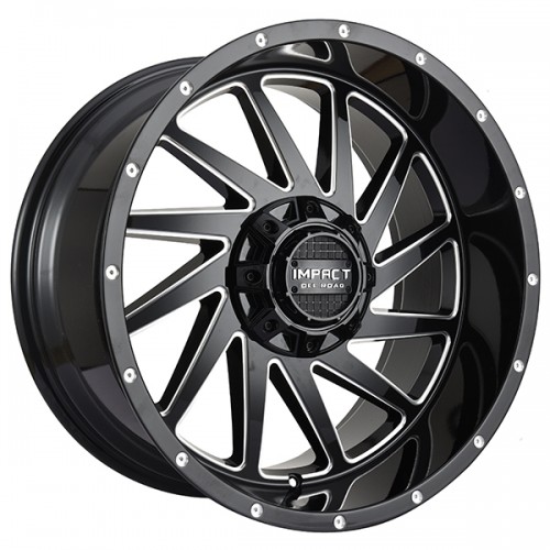 20" IMPACT OFF-ROAD WHEELS 811 GLOSS BLACK WITH MILLED WINDOWS RIMS