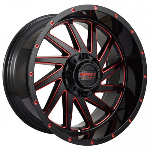 20" IMPACT OFF-ROAD WHEELS 811 GLOSS BLACK WITH RED MILLED RIMS