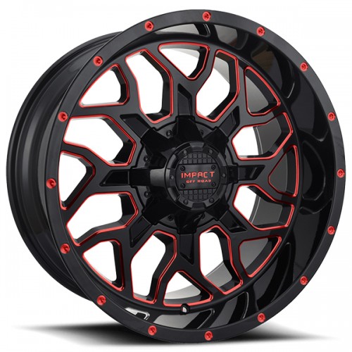 20" IMPACT OFF-ROAD WHEELS 813 GLOSS BLACK WITH RED MILLED RIMS