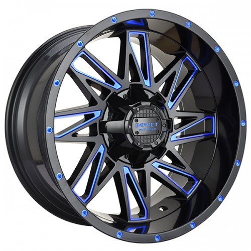 20" IMPACT OFF-ROAD WHEELS 814 GLOSS BLACK WITH BLUE MILLED RIMS