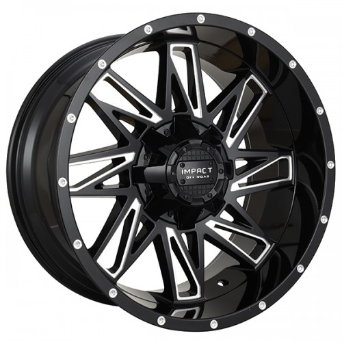 20" IMPACT OFF-ROAD WHEELS 814 GLOSS BLACK WITH MILLED WINDOWS RIMS