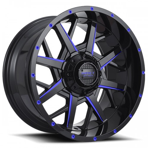 20" IMPACT OFF-ROAD WHEELS 815 GLOSS BLACK WITH MACHINED BLUE FACE RIMS