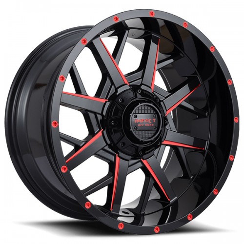 20" IMPACT OFF-ROAD WHEELS 815 GLOSS BLACK WITH MACHINED RED FACE RIMS
