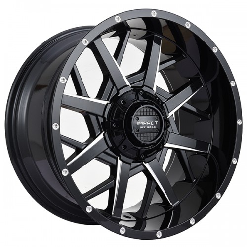20" IMPACT OFF-ROAD WHEELS 815 GLOSS BLACK WITH MILLED WINDOWS RIMS