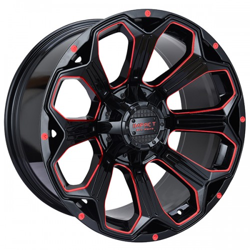 20" IMPACT OFF-ROAD WHEELS 817 GLOSS BLACK WITH RED MILLED RIMS