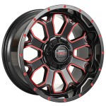 20" IMPACT OFF-ROAD WHEELS 818 GLOSS BLACK WITH RED MILLED RIMS